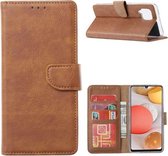 Samsung A12 Hoesje - Licht Bruin - Brown - Boekhoesje - Hoesje - Pasjes - Wallet - Bookcase - boekhoes - Boekje - Flipcase - Galaxy - Telefoonhoesje