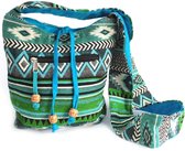 Jacquard Sling Bag - Schoudertas uit India - Blauw/Groen - 20x22 cm