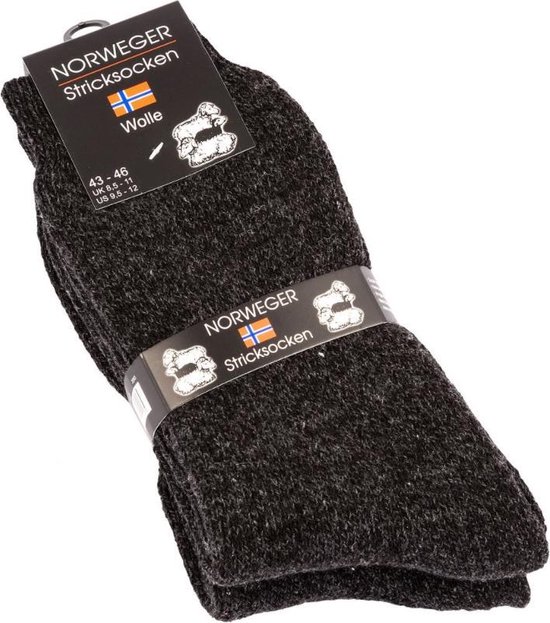 Sokken/Noorse sokken/Wol/Werksokken/Thermosokken/Maat 3942 /Kleur Zwart/2 Paar