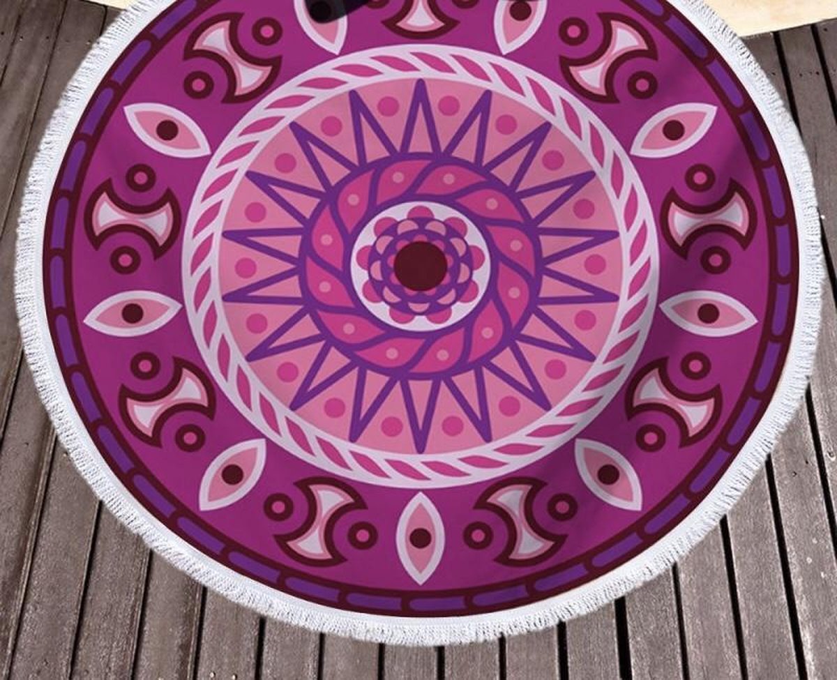 Picknickkleed - Strandlaken - Rond - 160 CM - Mandala - Paars