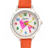 Horloge- Hart-  oranje - kinderen- lederen band- extra batterij- Charme Bijoux