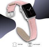 Geschikt voor Apple Watch bandje 38 / 40 / 41 mm - Series 1 2 3 4 5 6 7 SE - Smartwatch iWatch horloge band - 38mm 40mm 41mm - Fungus - PU Leer - Roze - Echt