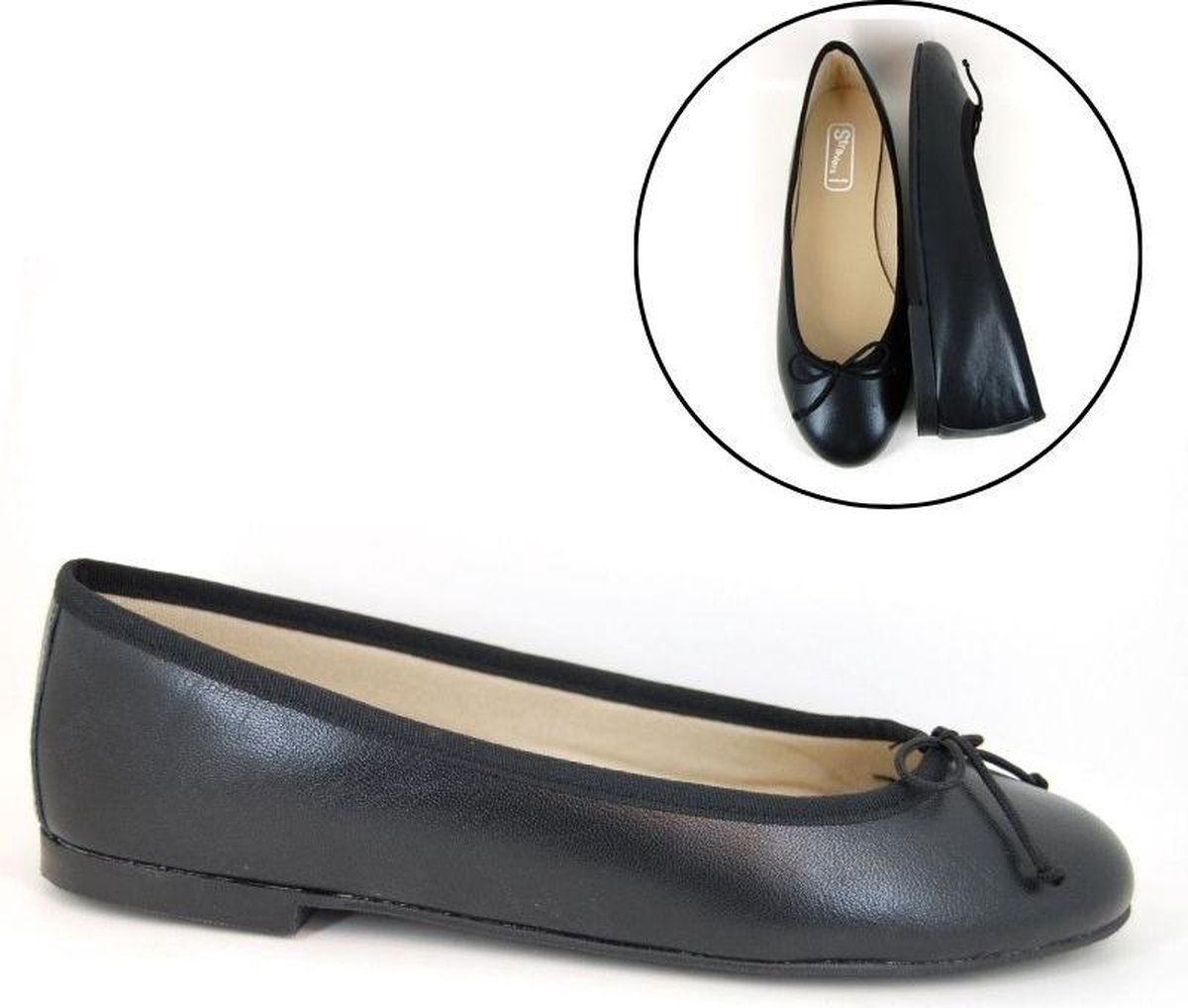 Stravers Luxe Ballerina's Schoenen Zacht Zwart Leer Grote Maten Flatjes