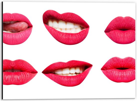Dibond - Rozekleurige Lippen op Witte Achtergrond - 40x30cm Foto op Aluminium (Met Ophangsysteem)