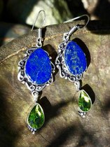 Zilveren oorbellen met Lapis Lazuli en Peridot