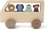 Trixie Houten Animal Bus | Dierenbus | Speelgoed | Mrs. Elephant, Mr. Lion, Mr. Polar Bear, Mr. Monkey
