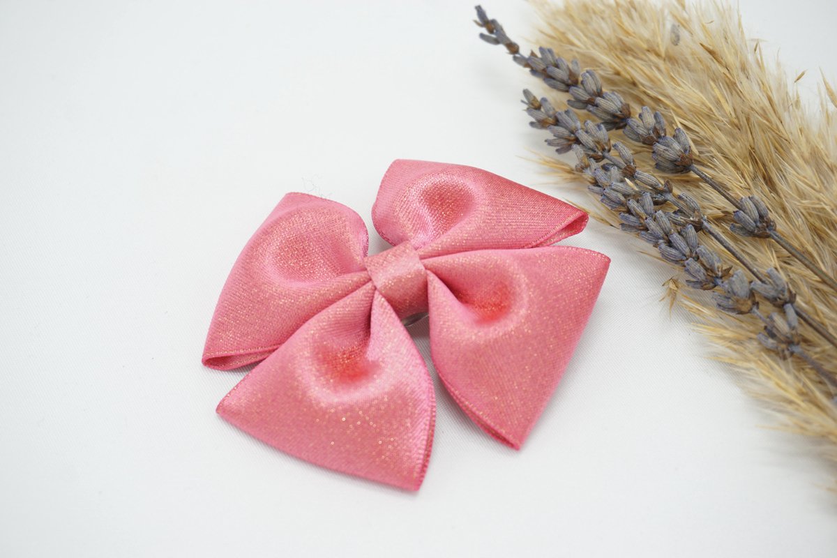 Haarstrik Satijn glitter - Helder Roze 156 - Haarclip - Bows and Flowers