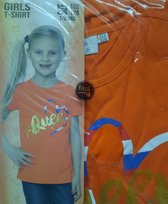 Kingsday T-shirt maat 122 / 128 oranje meisjesshirt - Koningsdag - Oranje versiering voetbal