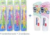 Sencefresh Tandenborstel - Soft Kids 4 stuks + 2 Prodent Woezel & Pip 0-6 jaar tandpasta- zandloper 2 min