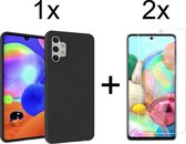 Samsung A32 4G Hoesje - Samsung galaxy A32 4G hoesje zwart siliconen case hoes cover hoesjes - 2x Samsung A32 4G screenprotector