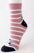 Leuke katten sokken - gestreept - oud roze-wit - Unisex Sokken - Maat 36-41