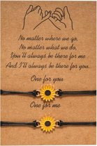 Vriendschap Armband op Kaart | Sieraden | zonnebloemen 2 stuks | BFF Geluks | Liefde / Vriendschap | Sinterklaas / Kerst / Feestdagen Trendy Cadeau | Hanger