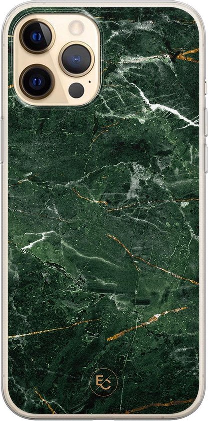 Hoesje geschikt voor iPhone 12 Pro - Marble jade green - Soft Case - TPU - Marmer - Groen - ELLECHIQ
