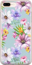 iPhone 8 Plus/7 Plus hoesje - Mint bloemen - Soft Case Telefoonhoesje - Bloemen - Blauw
