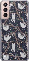 Samsung Galaxy S21 siliconen hoesje - Luiaard - Soft Case Telefoonhoesje - Zwart - Print