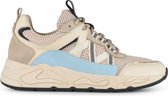 PS Poelman Dames - MINION Nude Combo Mesh Suède Leren Runner Sneakers met Goud Metallic Details - Beige Blauw Multi - Maat 40