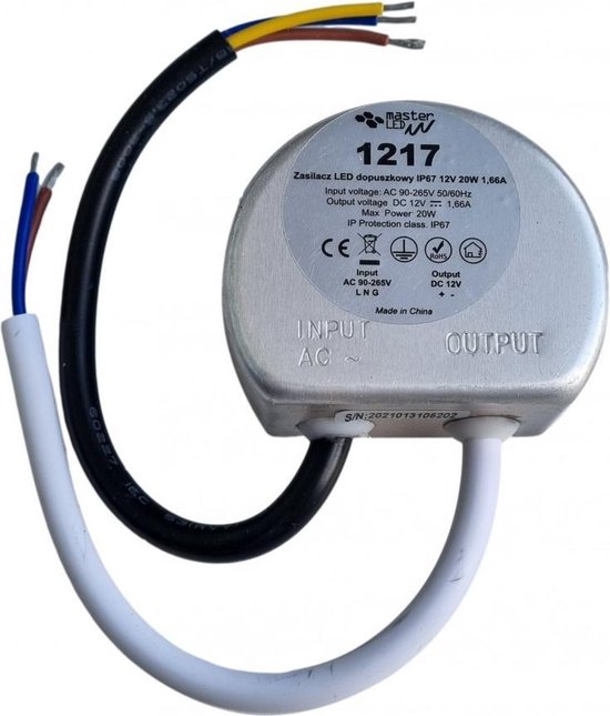 Alimentation LED - compacte - ronde | en 230V AC - à partir de 12 Volt DC | 15 Watt - 1,25 A | IP67