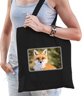 Dieren tasje met vossen foto - zwart - voor volwassenen - natuur / vos cadeau tas