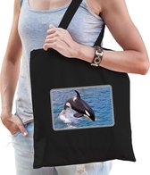 Dieren tasje met orka walvissen foto - zwart - voor volwassenen - natuur / orka cadeau tas