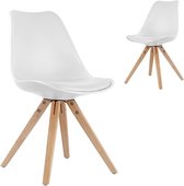 2 stoelen set scandinavisch design hout en PU wit