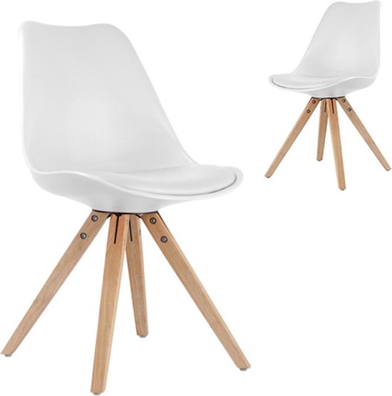 2 stoelen set scandinavisch design hout en PU wit | bol.com