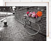 Gekleurde bloemen in fietsmand - Schilderen op nummer - Met frame - 40x50 cm