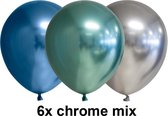 Chrome ballonnen, mix blauw / groen / zilver, 6 stuks, 30 cm