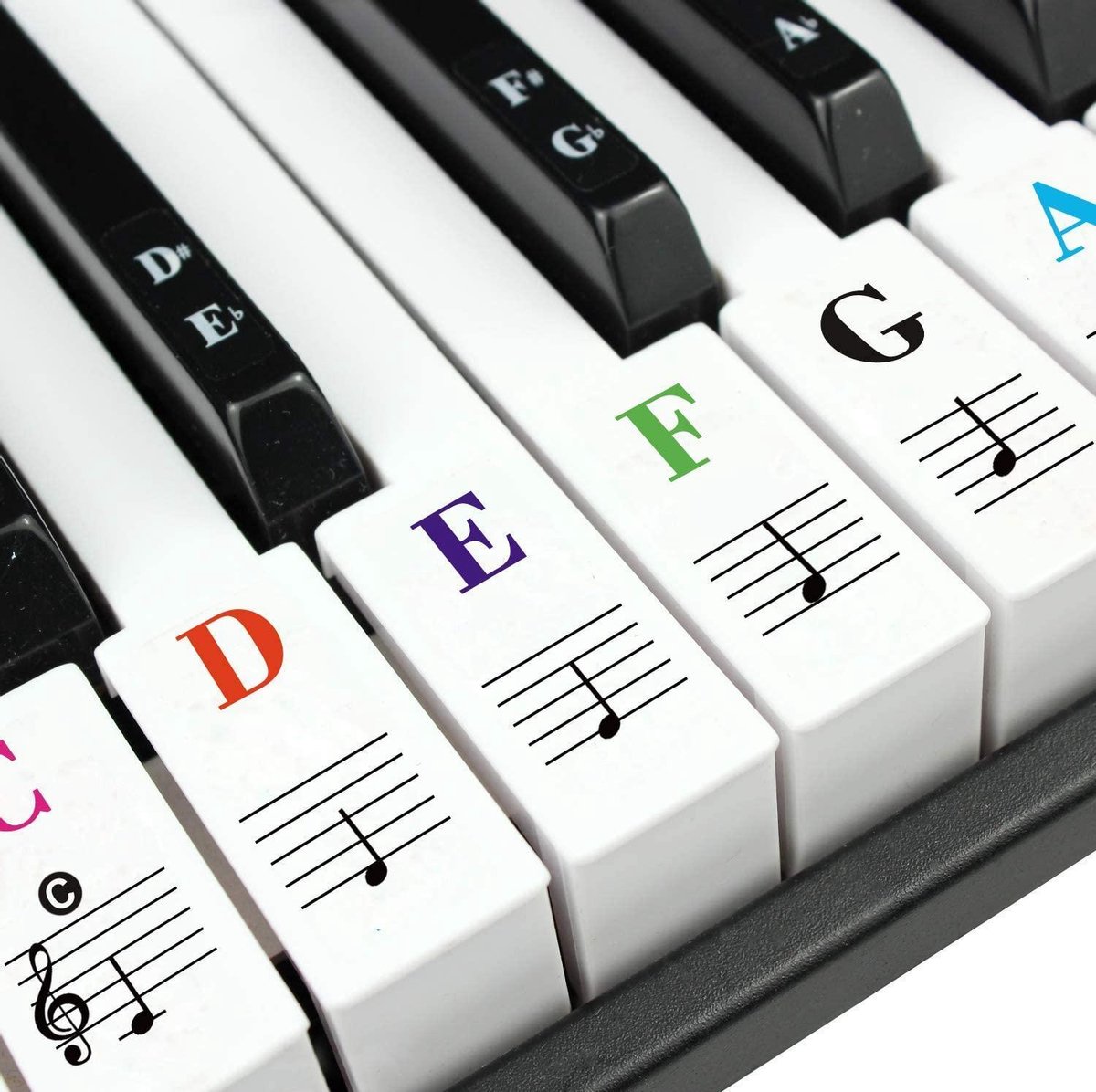 Queencess Gekleurde piano stickers - Voor Witte en zwarte toetsen - keyboard stickers - 49/54/61/88 toetsen - PianoStickers voor beginners en gevorderden - Queencess