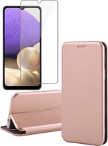 Hoesje geschikt voor Samsung Galaxy A32 5G - Screen Protector GlassGuard - Book Case Leer ThinShield Roségoud & Screenprotector