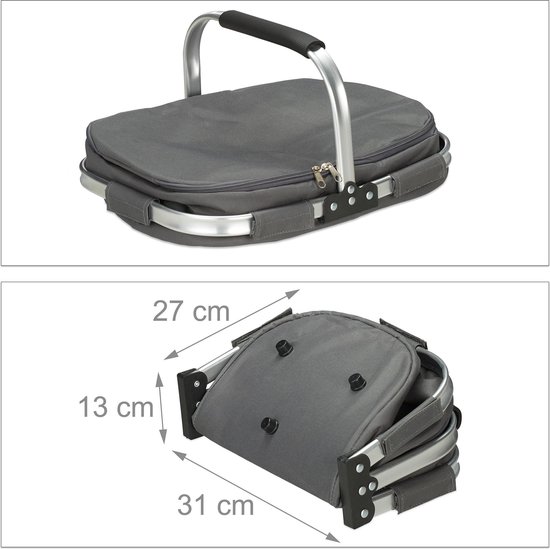 Relaxdays - cabas - panier pique-nique - panier - sac isotherme - 27 litres - gris