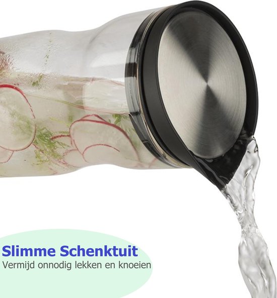 APS-Germany® Waterkan met Anti Lek Schenktuit - - 1L - Glazen Fles - Warm /... | bol.com
