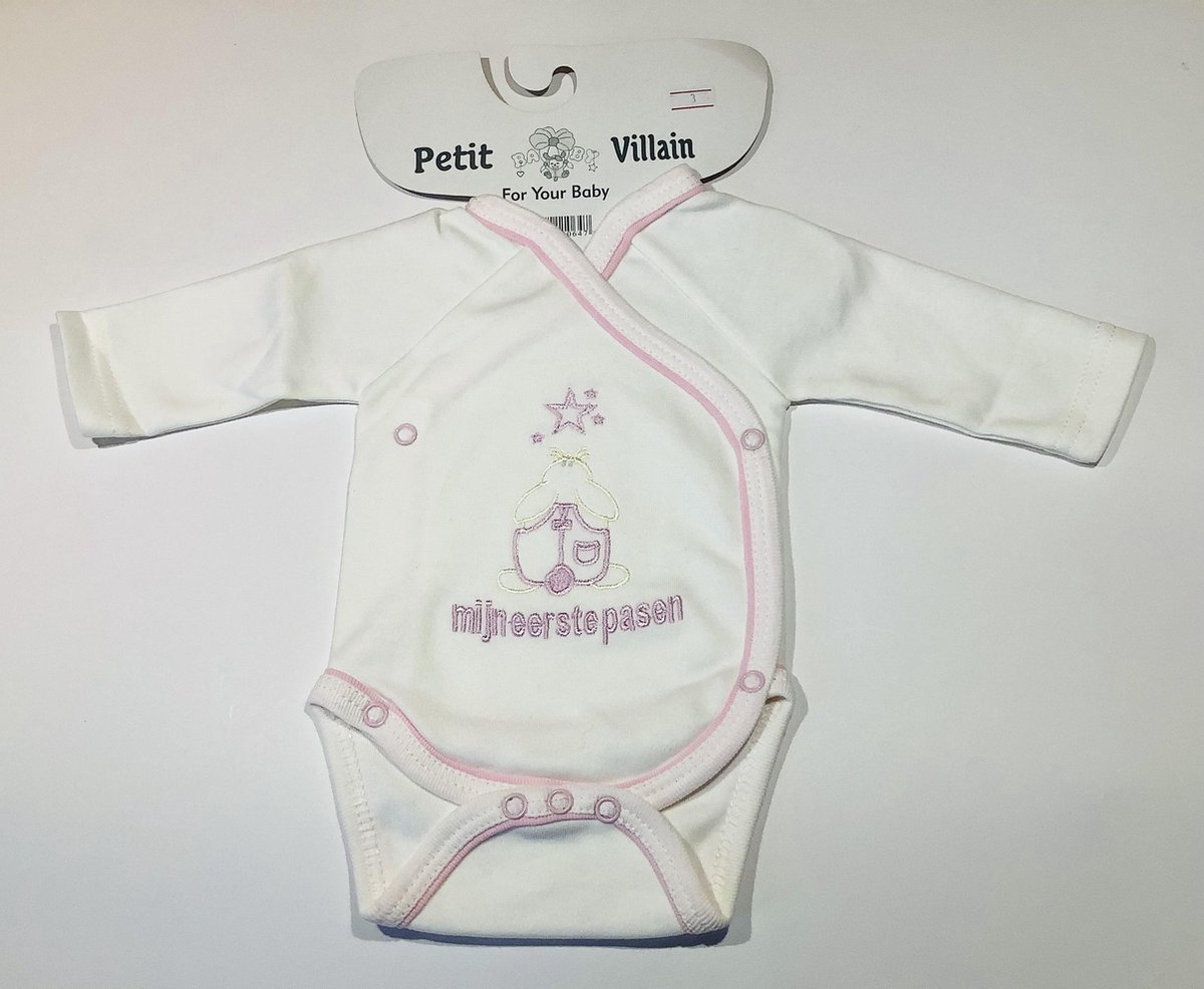 Petit Villain rompertje - Mijn eerste Pasen - creme/roze - maat 56/62 (3-M)