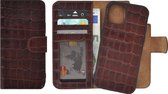 iPhone 12 Pro Max hoesje - Wallet case - Portemonnee Hoes 2in1 Uitneembaar Echt leer Book case Croco Bruin