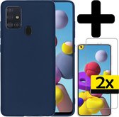 Samsung A21s Hoesje Met 2x Screenprotector - Samsung Galaxy A21s Case - Siliconen Samsung A21s Hoes Met 2x Screenprotector - Donker Blauw