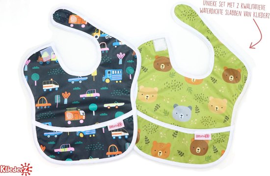 KliederZ baby eetslabbetje met opvangbakje - set 2 stuks slabber jongen - Kranig & Krachtig - FP04 van KliederZ — afbeelding 5
