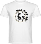 Fitness T-Shirt - Gym T-shirt - Work Out T-shirt - Sport T-Shirt - Regular Fit T-Shirt - Fun - Fun Tekst -  Sporten - Size Matters  - Wit - Maat L