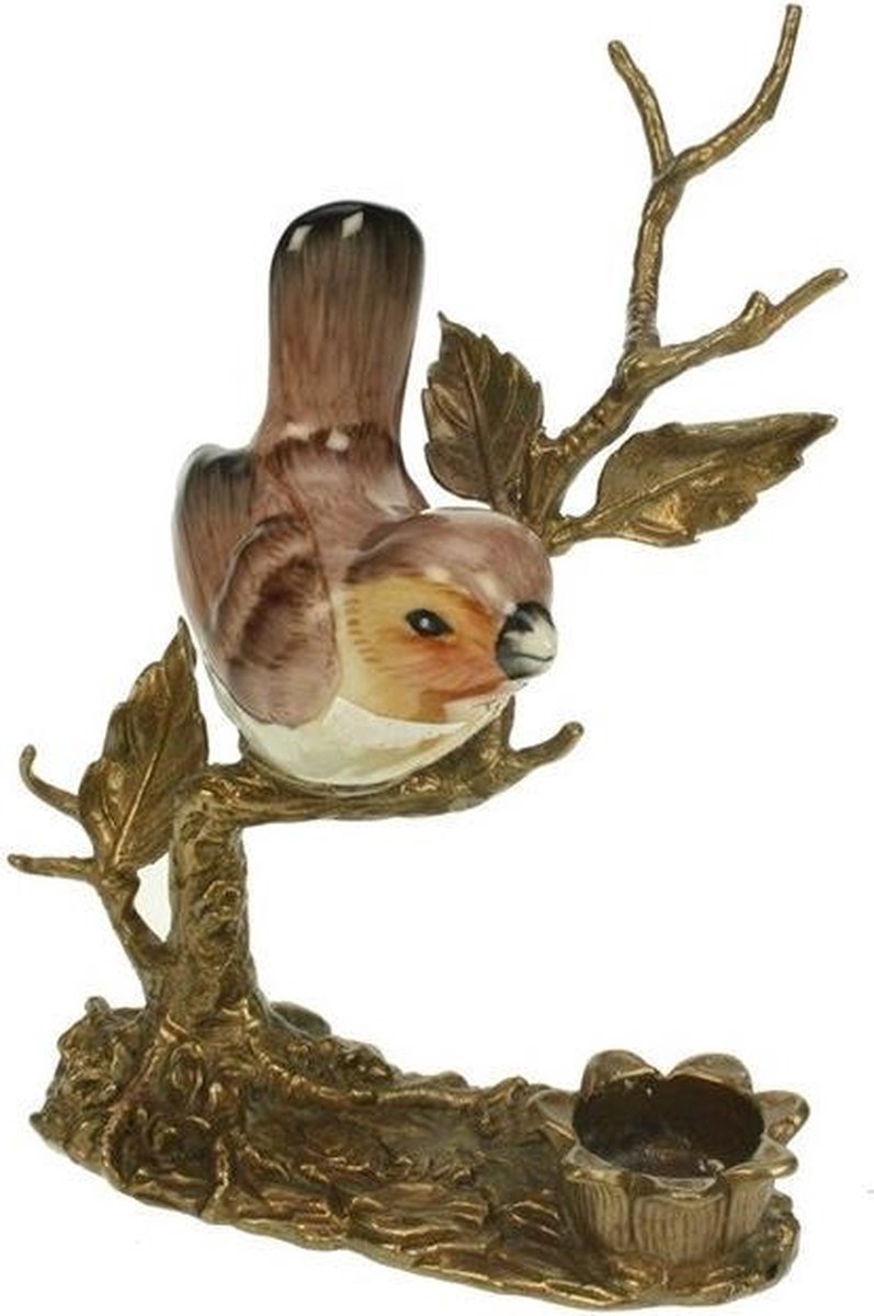 Theelichthouder Vogel op tak 11,5x8x14cm