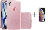Apple iPhone XR Back Cover Telefoonhoesje | Roze | TPU hoesje | Glitter + 1x screenprotector