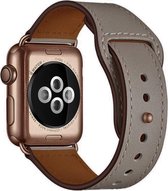 Geschikt voor Apple Watch bandje 42 / 44 / 45 mm - Series 1 2 3 4 5 6 7 SE - Smartwatch iWatch horloge band - 42mm 44mm 45mm - Fungus - PU Leer - Grijs - Druksluiting