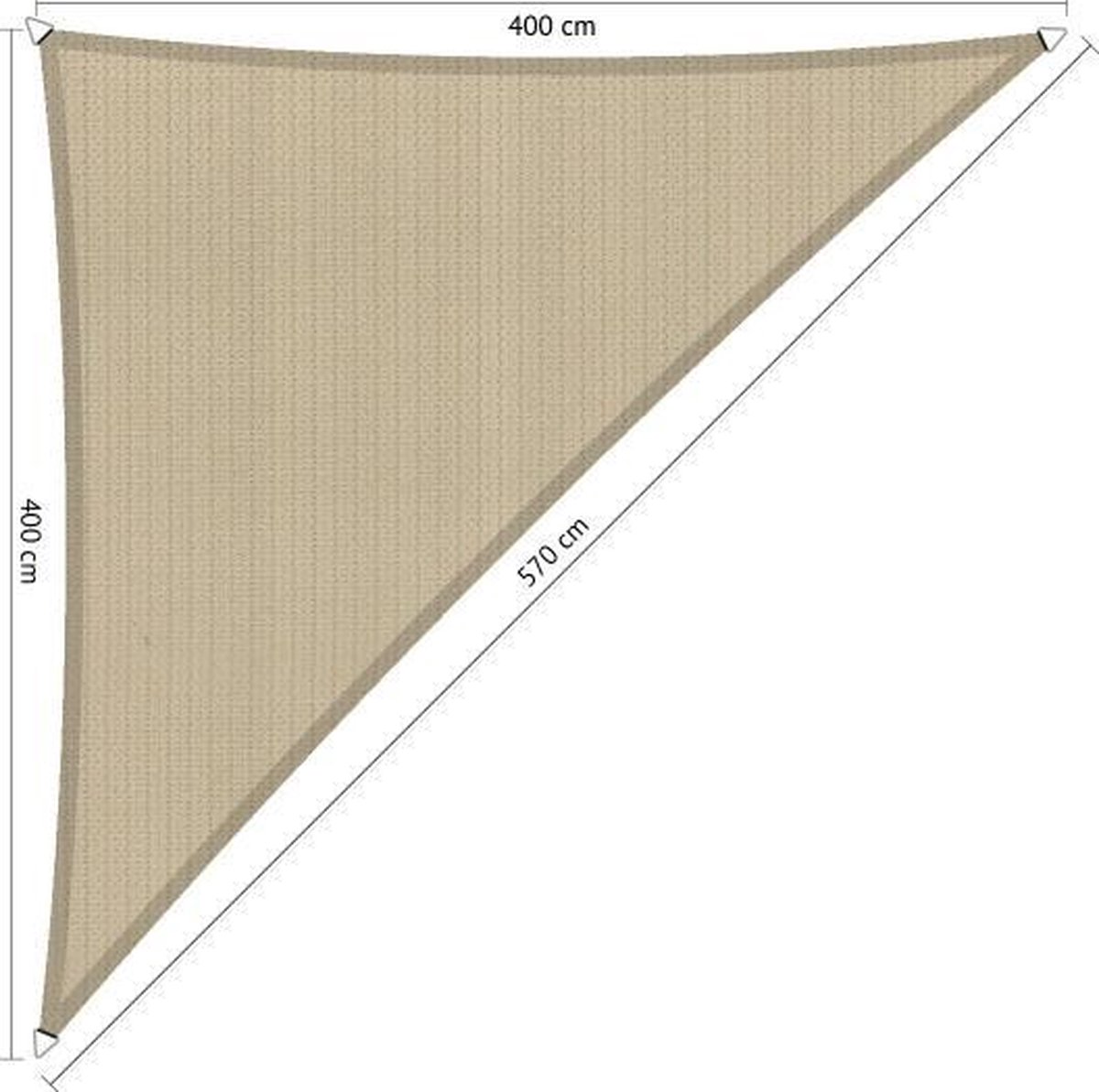Shadow Comfort® Driehoek 90° schaduwdoek - UV Bestendig - Zonnedoek - 400 x 400 x 570 CM - Neutral Sand