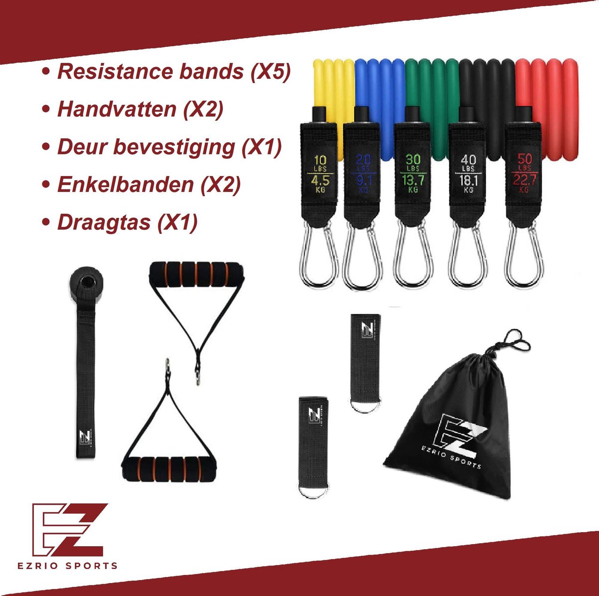 Weerstandsbanden – 11-delig – Resistance Band – Fitness Elastiek – Weerstandsband – Workout – Thuis Sporten – Fitness Set – 150LBS – 68KG – TPE