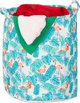 Relaxdays Ronde waszak met flamingo print - wastas - wasmand - wasverzamelaar