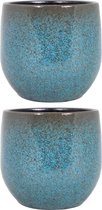 Set van 3x stuks keramiek aardewerk bloempot  van H17 x D19 cm in het een blauw flakes motief- plantenpotten