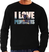 Tekst sweater I love penguins met dieren foto van een pinguin zwart voor heren - cadeau trui pinguins liefhebber L