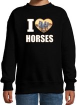 I love horses sweater met dieren foto van een wit paard zwart voor kinderen - cadeau trui paarden liefhebber - kinderkleding / kleding 3-4 jaar (98/104)