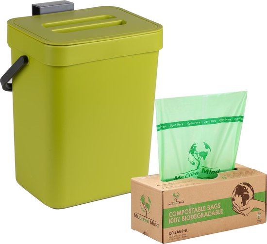Poubelle Compost 5L vert - Incl. 150 pièces sacs de déchets 100