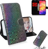 Voor xiaomi redmi note 7 / 7s effen kleur kleurrijke magnetische gesp horizontale flip pu lederen case met houder & kaartsleuven & portemonnee & lanyard (zilver)