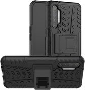 Voor OPPO Realme XT Tire Texture Shockproof TPU + PC beschermhoes met houder (zwart)