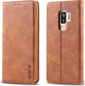 Voor Galaxy S9 plus AZNS retro textuur magnetische horizontale flip pu lederen case met houder & kaartsleuven & fotolijst (geel)