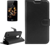 Voor lg k8 litchi textuur horizontale flip lederen tas met houder en kaartsleuven en portemonnee (zwart)